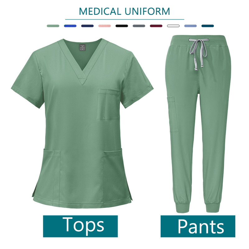 Multiwarna seragam medis wanita scrub set celana atasan aksesoris Suster klinik gigi Salon kecantikan rumah sakit pakaian kerja