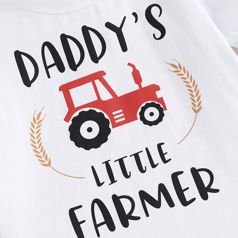 เสื้อยืดน่ารักแขนสั้นลายตัวอักษรสำหรับเด็กทารกวัยหัดเดินฟาร์มชุดเสื้อผ้าสำหรับเด็กทารกชุดฤดูร้อน