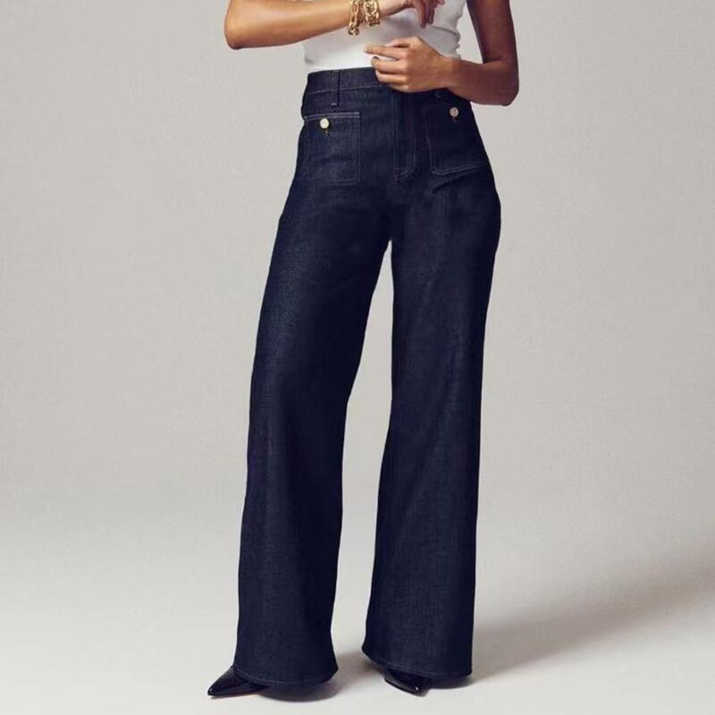 Dehnbare Jeans hose mit hoher Taille Distressed-Jeans hose Stilvolle Damen jeans mit dehnbarer Passform mit weitem Bein, bequem für den Pendel verkehr