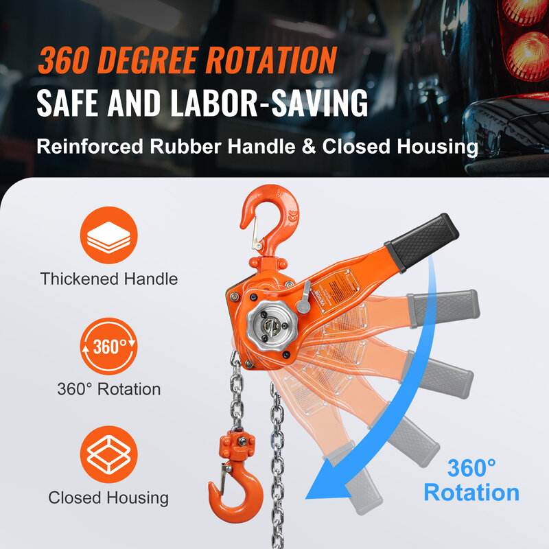 VEVOR handmatige hendel kettingtakel 2,8 m hijshoogte kettingtakel W / Auto ketting leiden & 360 ° rotatie haak voor garage fabriek Dock