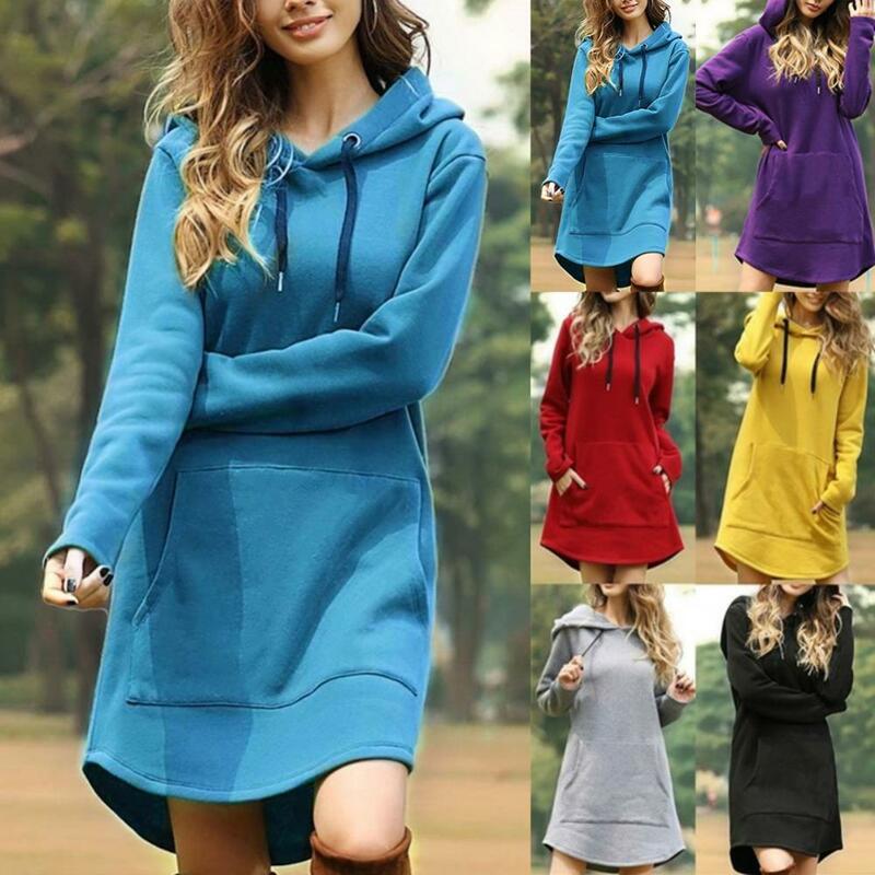 Frauen Mode Hoodies Kleid Frühling solide große Tasche Sweatshirt koreanischen Pop Hoody lässig lange Tops übergroßen Pullover