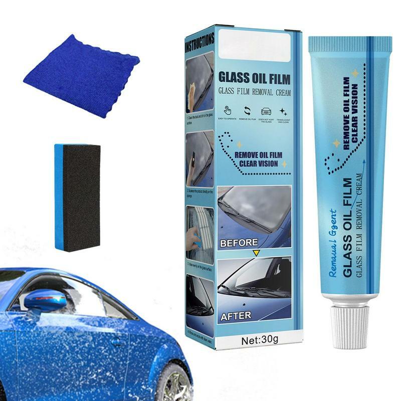 Pellicola per olio per vetri auto che rimuove la pasta detergente per vetri per parabrezza per auto con spugna e pellicola per vetri detergente per vetri in tessuto