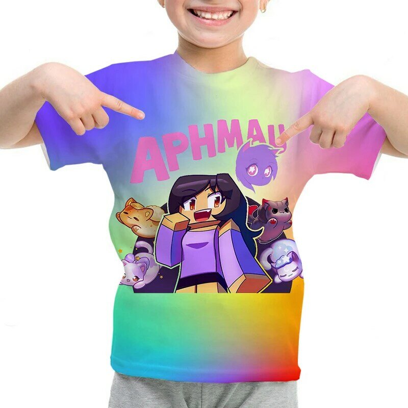 Aphmau kaus anak lelaki perempuan, baju musim panas lengan pendek atasan anak perempuan pakaian anak-anak kaus Anime Aphmau