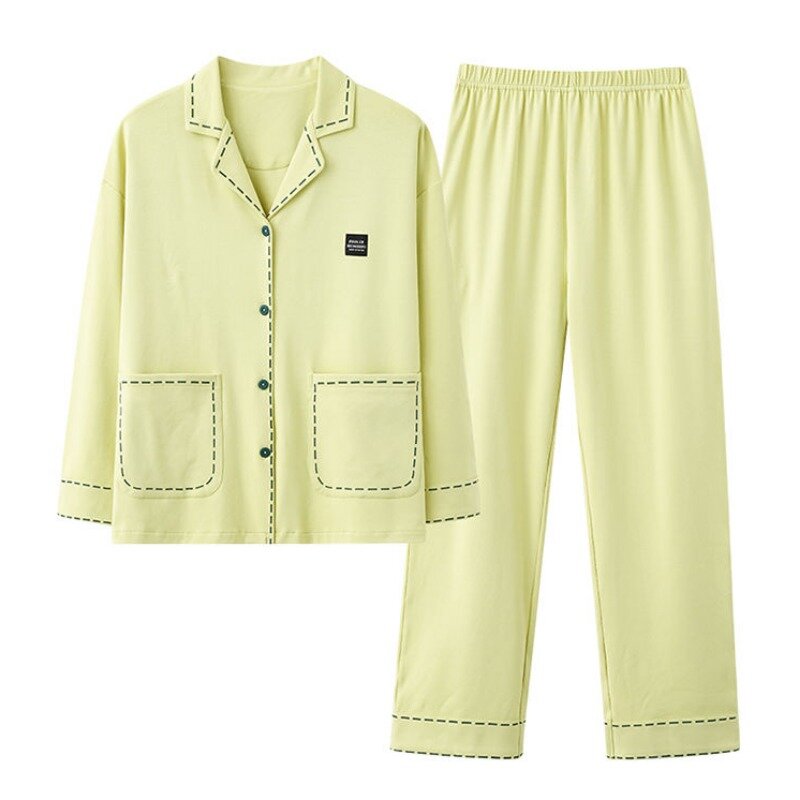 2024 New Female Pajamas Spring Autumn Women Casual Cardigan Long Sleeve Loose Cotton Sleepwear Set Simple Sweet Home Wear Suit