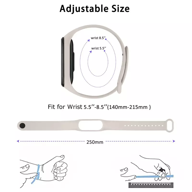 Pulseira de silicone Smartwatch para Xiaomi Mi Band, Pulseira, Pulseira, Sport, Pulseira, Acessórios, 7, 6, 5, 4, 3
