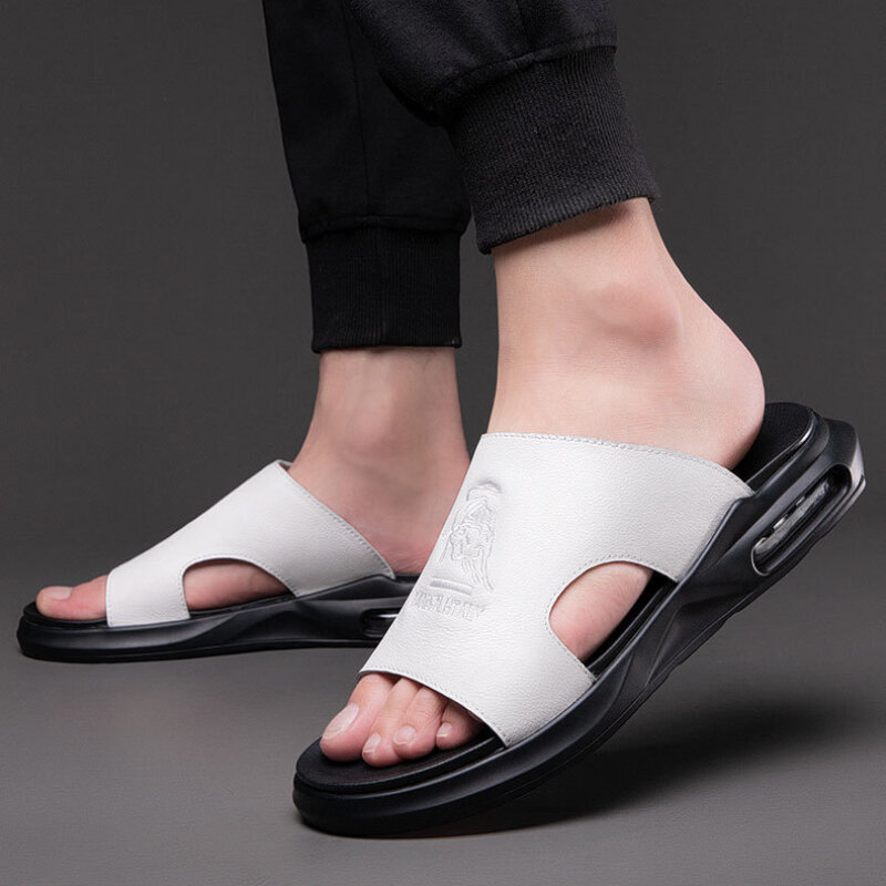 Sandal kulit pria, Sandal pantai pria flat kasual kualitas tinggi, sepatu pria Vintage, mode 2024, Sandal musim panas pria