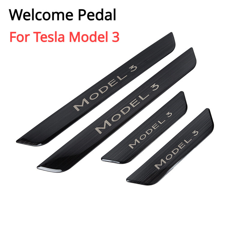 Pedal de bienvenida para Tesla modelo 3, marco de puerta delantera y trasera, cubierta protectora de umbral, pegatina de tira, accesorios de acero inoxidable 17-23