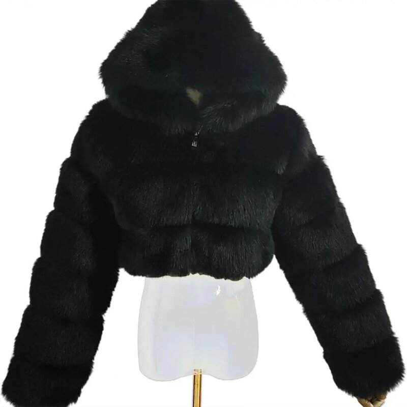 Vestes d'hiver en fourrure de vison pour femmes, manteaux d'hiver en fausse fourrure de renard de haute qualité, vestes courtes à capuche avec fermeture éclair pour femmes