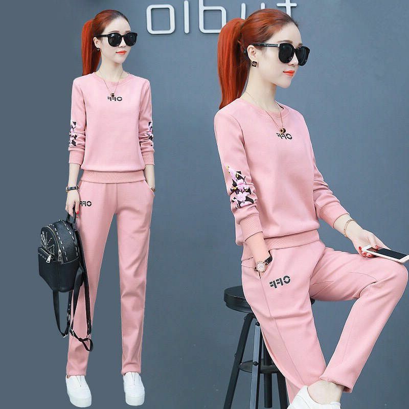 Women's Casual Sports Suit Spring Autumn Winter 2022 New Fashion Slim Korean Long Sleeve Tops Pencil Pants 2 Two Piece Set Ladie