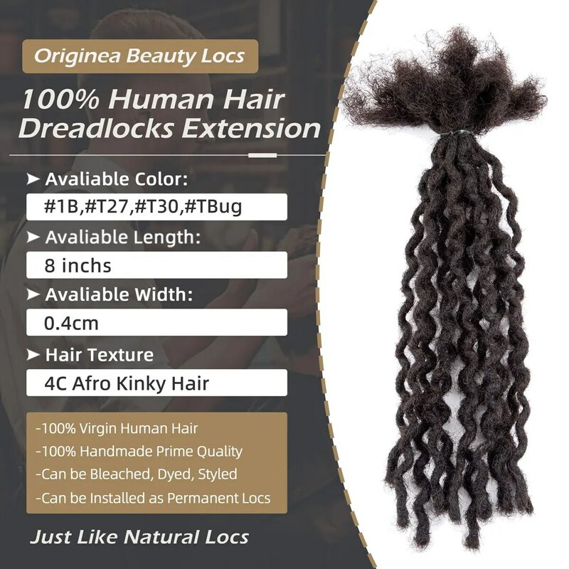 0.4cm Real Human Hair Curly Dreadlock Extensions for Man/Women Texture Handmade Permanent Dreads loc Extension 8 inches