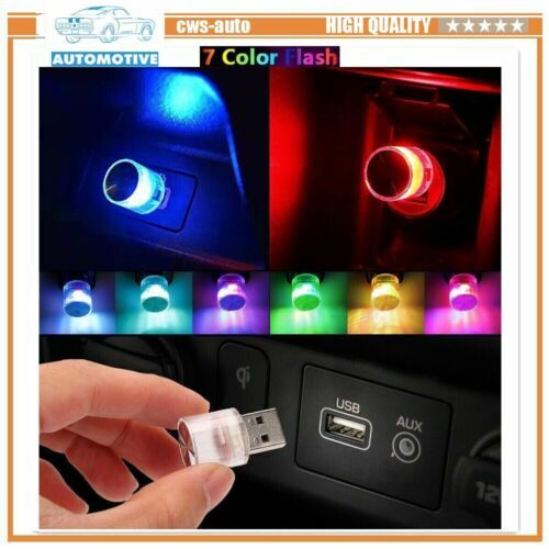 Lampu mobil Mini LED USB multi warna, aksesori lampu Neon terang atmosfer