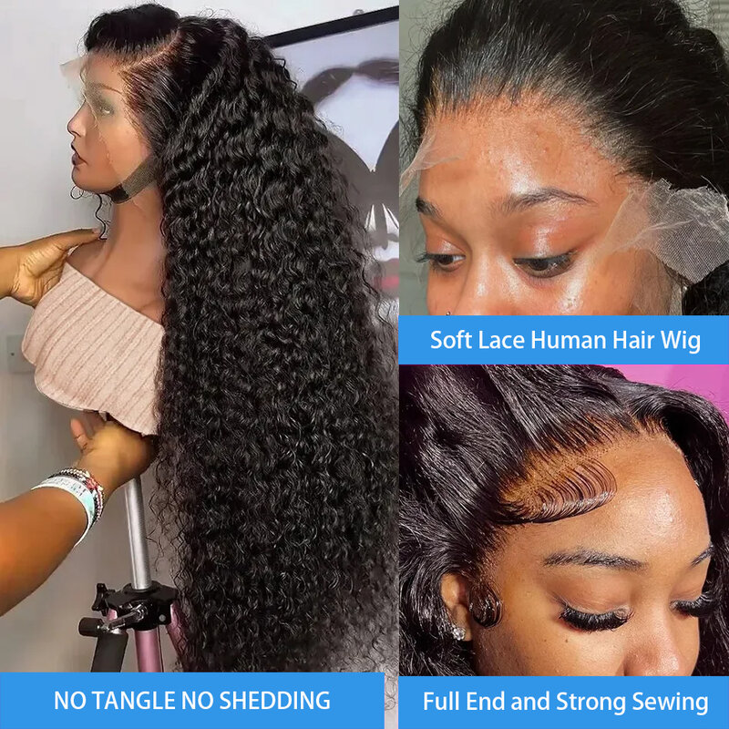 26 32 Inches Brazilian Curly 13x4 13x6 HD Transparent Lace Front Human Remy Hair Wig Loose Deep Wave Frontal Wigs 180% Density