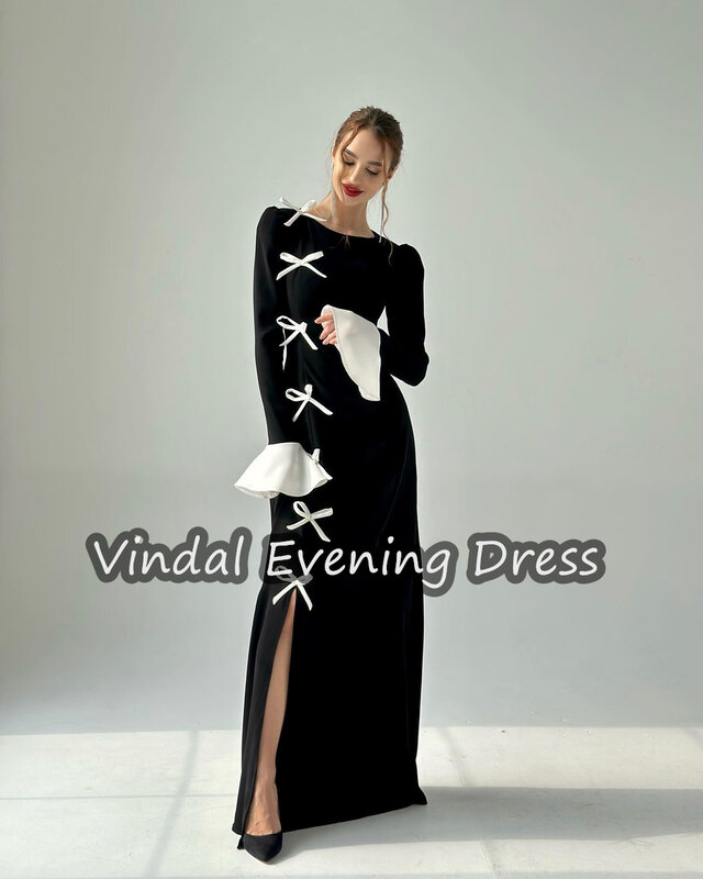 Vindal gaun malam wanita, gaun malam kerah bundar panjang lantai putri duyung elegan Built-in Bra Lengan Panjang Arab Saudi untuk wanita 2024