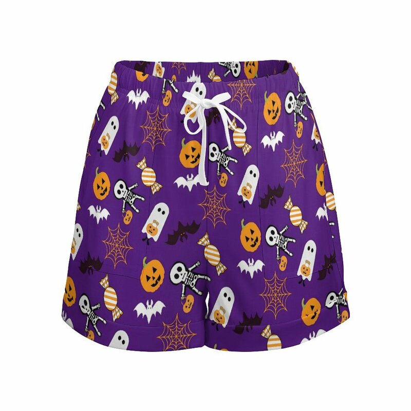 Pantalones cortos con estampado de fantasma para mujer, pantalón corto de gran tamaño con bolsillos, cintura elástica, estampado de calabaza de Halloween, ropa de calle