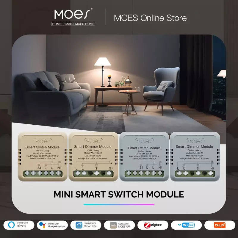 MOES Star Ring Series Mini Tuya WiFi/Zigbee Smart Switch DIY Module Light Switch 1/2 Gang Remote Control Work Alexa Google Home