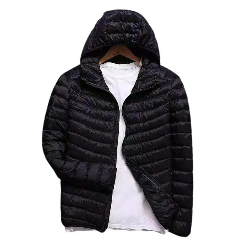 Abrigo de plumón ultraligero para hombre, chaqueta acolchada de algodón fino con cremallera, Color sólido, talla grande, ropa de calle para invierno