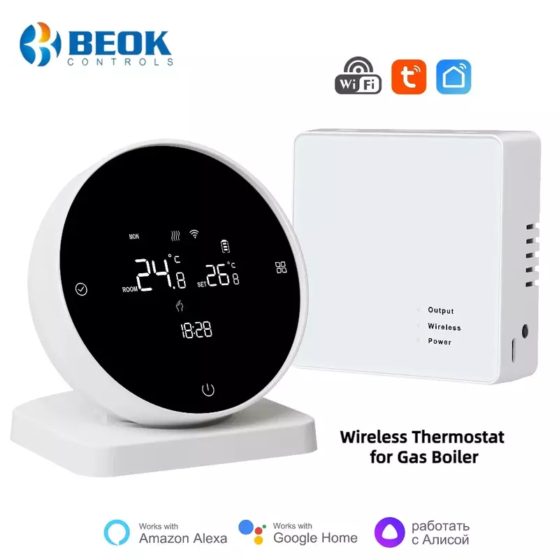 Beok-Wireless Wi-Fi Termostato para Caldeira a Gás Aquecimento, Tuya Bateria, Controlador de Temperatura RF, Alice Google Home