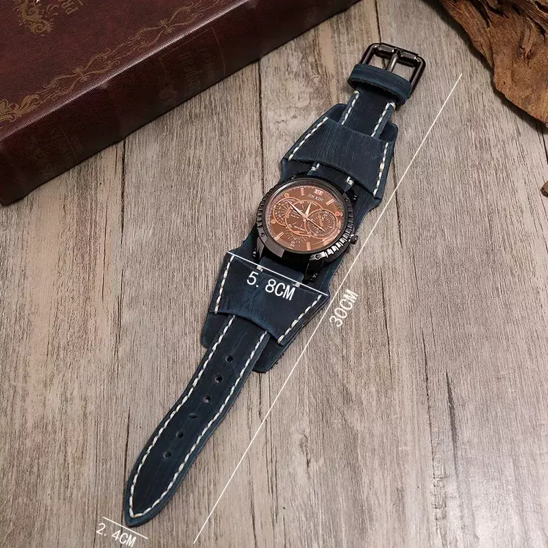 2023 nowych modnych męskich zegarków luksusowe duże tarcza miłośników kwarcu ogląda szeroką bransoletkę z prawdziwej skóry Punk sportowy zegarek prezent dla mężczyzny