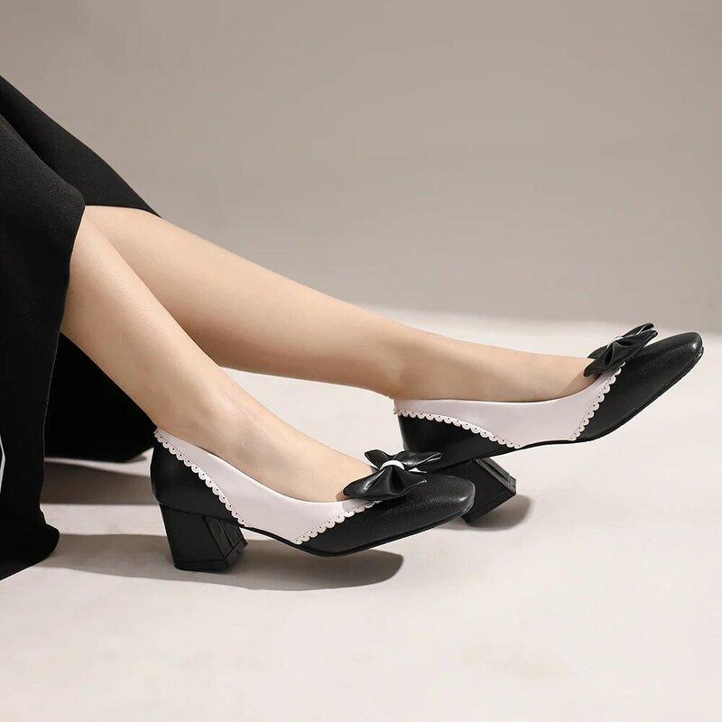 Chaussures Lolita à talons hauts pour femmes, grande taille 33-46, à volants, avec nœud papillon, pour fête de mariage, Chaussures de princesse de mariée
