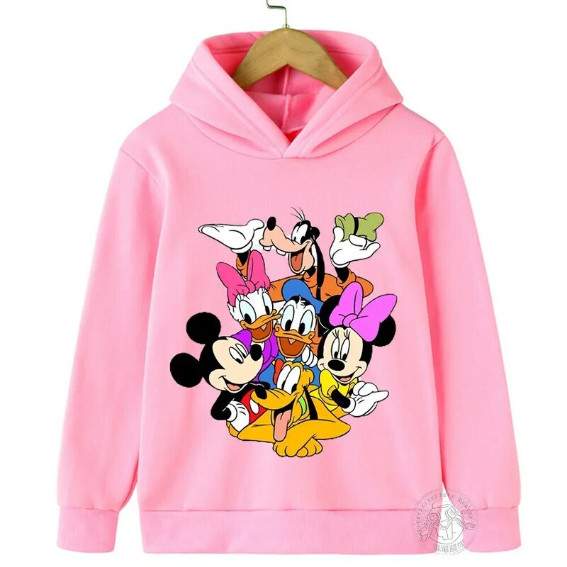 Disney-Sudadera con capucha para niños y niñas, ropa deportiva con estampado de dibujos animados de Minnie y Mickey, primavera y otoño
