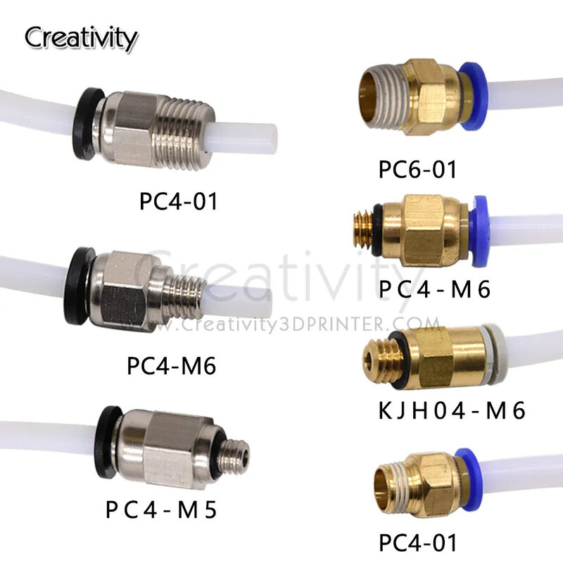 ความคิดสร้างสรรค์3D PC4-M6 PC4-M5 PC4-01 PC6-01นิวเมติกตรงส่วนเชื่อมต่อเจาะ4Mm PTFE หลอด Filament M6 Feed Coupler