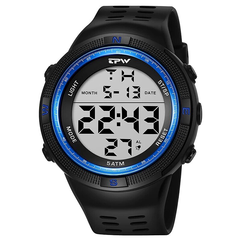Tpw übergroße 53mm Digitaluhr für männliche 5atm Schwimm kalender
