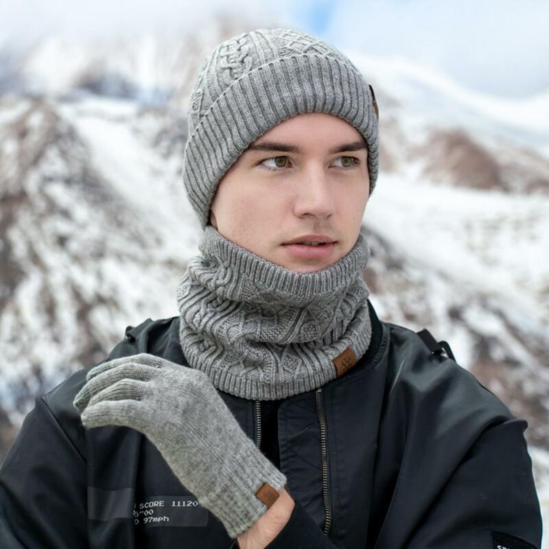 Winter Beanie Hat Touch Screen Gloves Soft Fleece Lined Winter Hat Neck Scarf Touchscreen Gloves Set Windproof Warm for Men