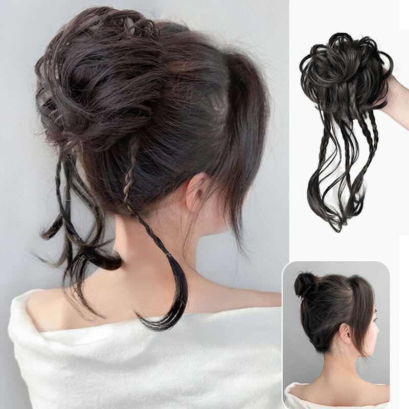 Синтетические парики для женщин, натуральные пушистые бигуди с конским хвостом, Завязывающиеся волосы розы, с сумочкой для волос, с цветком