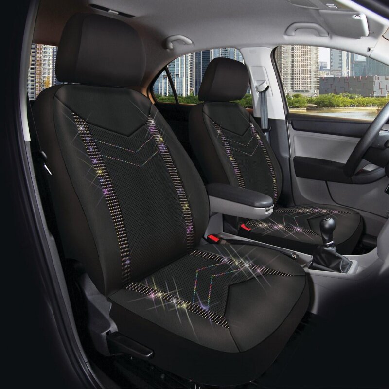Auto Drive Universal Fit Rainbow Crystal Car Seat Cover, Falso Couro, Conjunto de 2, SUVs, MPVs