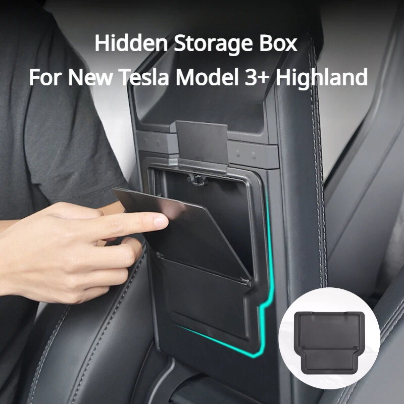 Caja de almacenamiento oculta para Tesla Model 3 + Highland 2024, reposabrazos con prensa de succión magnética, almacenamiento de privacidad, accesorios interiores