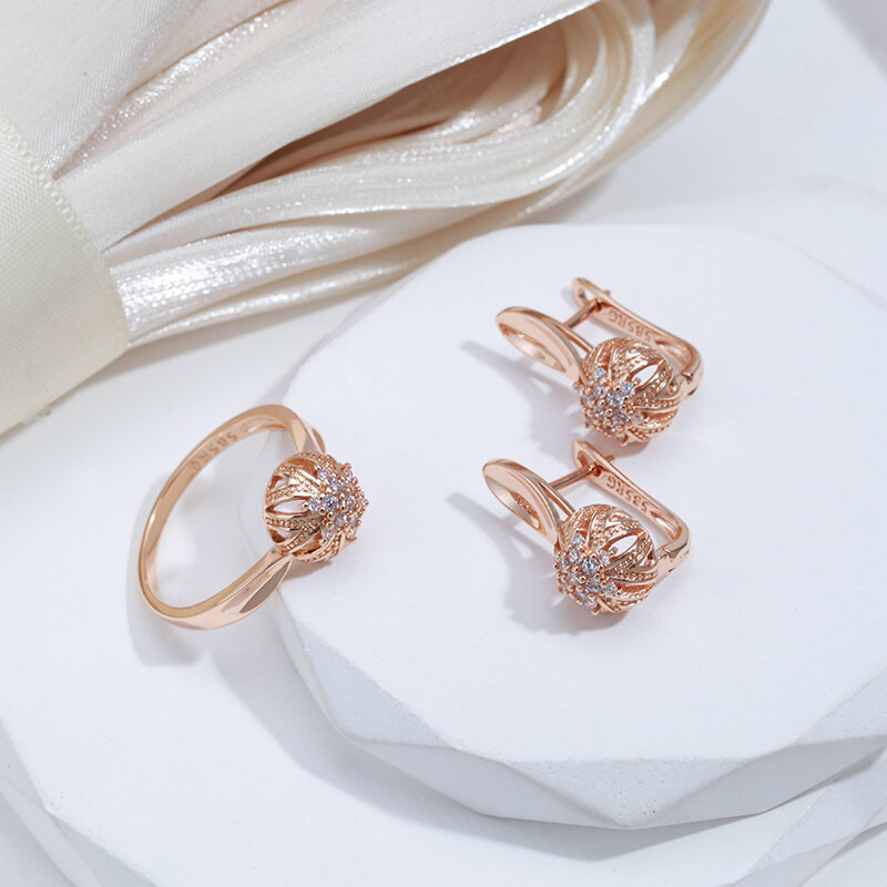 SYOUJYO-anéis vintage de cor dourada para mulheres, jóias com design simples, zircão natural, fácil harmonização, 585