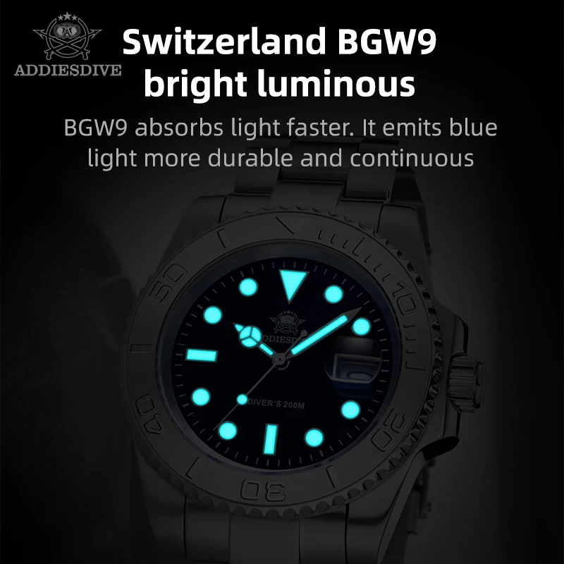 Мужские часы ADDIESIDVE BGW9, супер светящиеся часы с календарем, водонепроницаемые деловые кварцевые Стальные часы 200 м, мужские часы