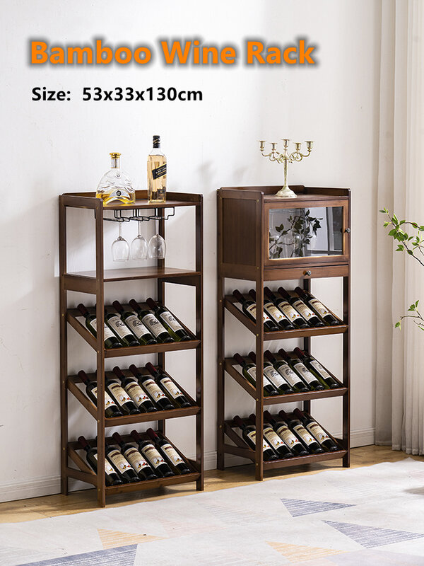 Casier à vin à 3 niveaux en bambou 53x33x78cm, porte-vin de qualité pour salon, Restaurant, étagère à vin en acier inoxydable en option