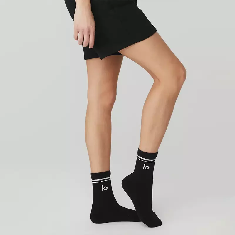 Женские носки LO Yoga, однотонные полосатые черно-белые носки, унисекс полосатые спортивные носки средней длины