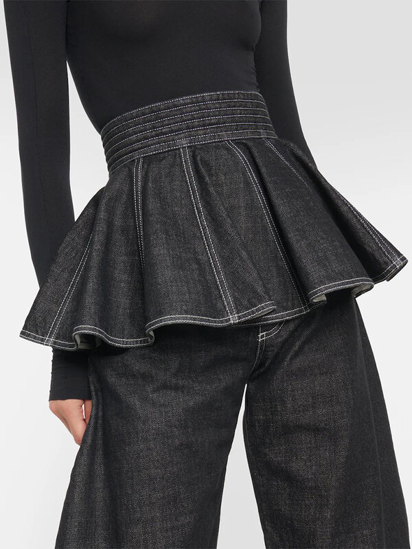 Ruffled A-line mini bustier y2k sexy versatile denim half-body skirt female 2024 summer new