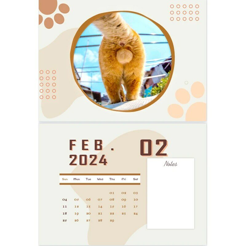 Calendrier mural des fesses de chat pour les amoureux des chats, calendrier des chats drôles, calendrier des fesses de chaton, calendrier mensuel 2024, mignon, drôle, race de chien, 2024