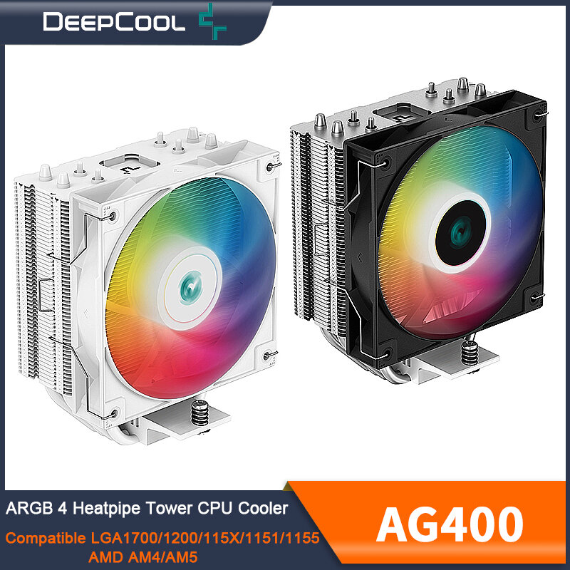 DEEPCOOL AG400 Ar Refrigerador 4 Heat Pipe ARGB PWM Processador CPU Cooler para LGA1700 1200 115X 1151 1155 AMD AM4 AM5