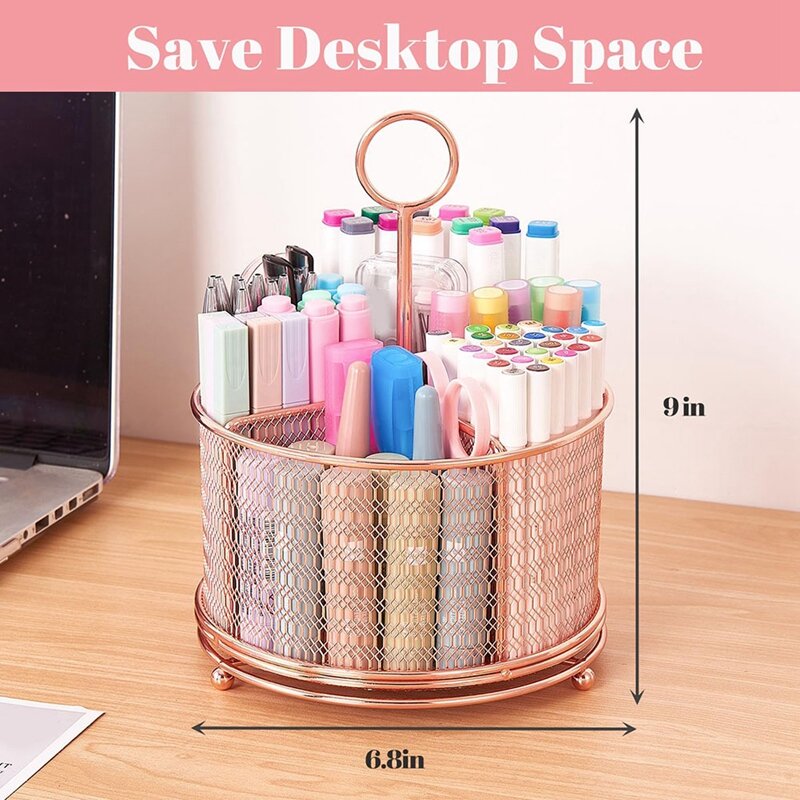 1 Piece 360°Degree Rotating Pencil Holder Pen Organizer With 4 Compartments For School, Classroom, Office 9X6.8In A