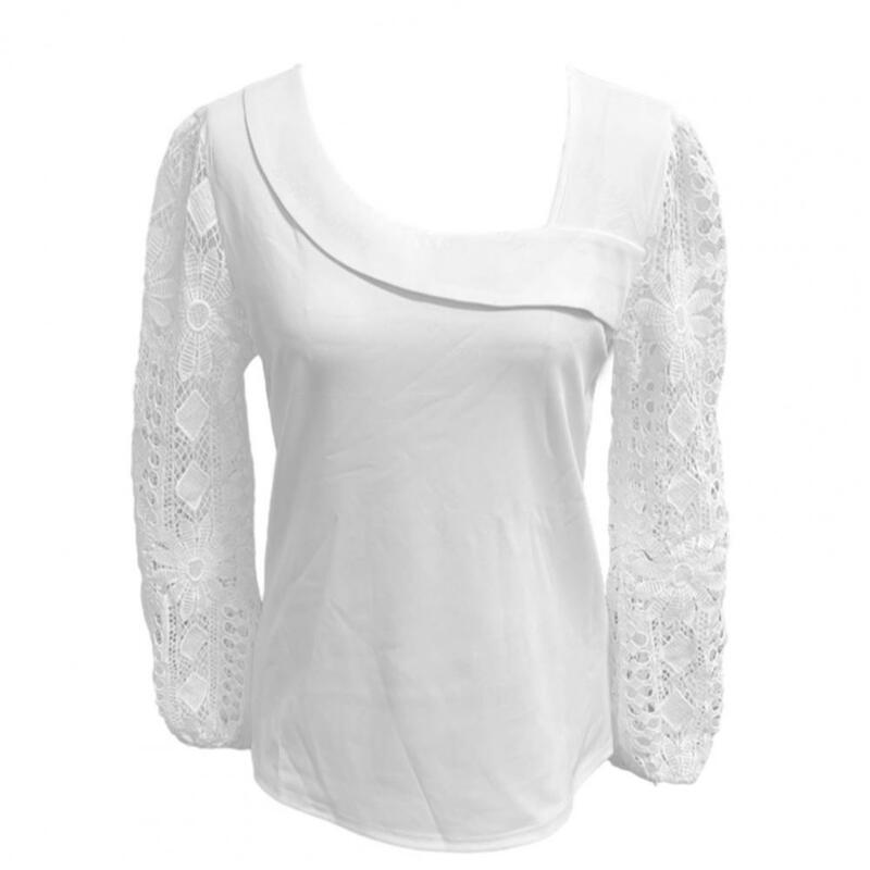 Lightweight Long Sleeve Top Elegant Lace Hollow Out Spring Shirt for Women Long Sleeve V Neck Pullover Top Soft Lady Commute