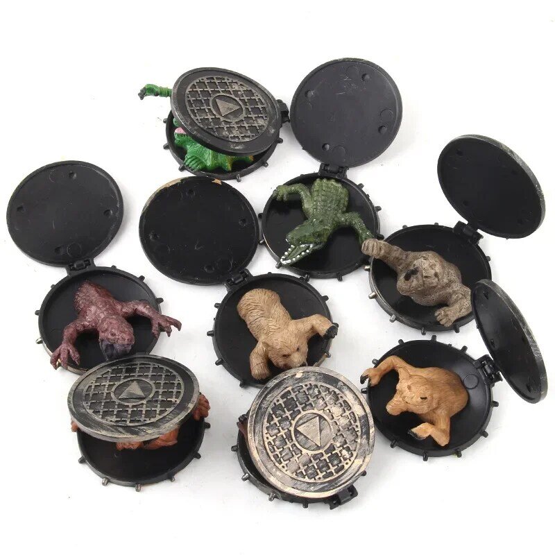 8Pcs Sewer Manhole Cover Wild Animals Model Crocodile Lion Monster Simulation Figurines Action Figure Children's Collection Toys
