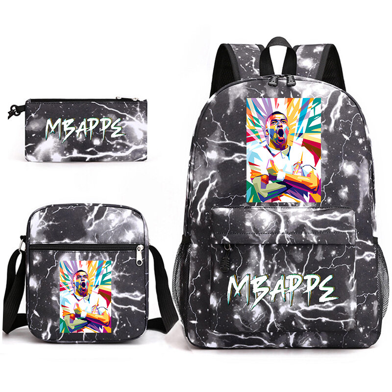 Mbappe avatar printed student school bag set children's backpack pencil bag shoulder bag 3-piece set