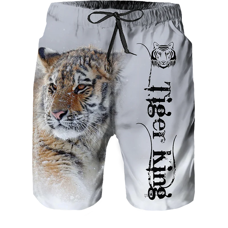 2024 Summer New Men Beach Shorts Casual Cool Animal 3d Print Tiger Short Pants Running Trunks Breathable Men Pockets Swimwear