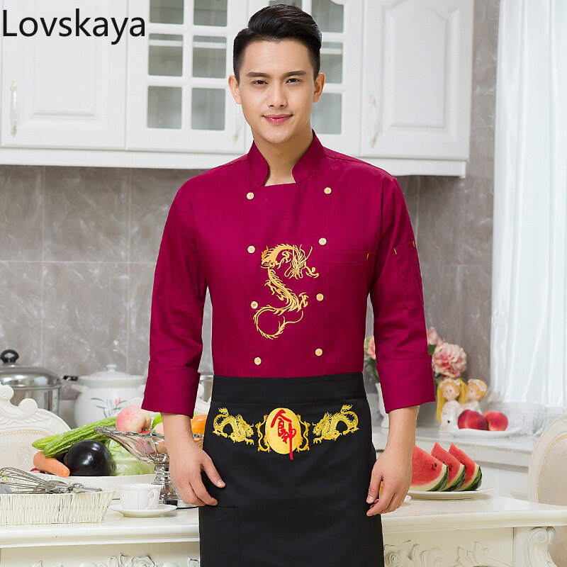 autumn and winter hotel restaurant kitchen chef tooling Chef long sleeved Embroidery hotel overalls