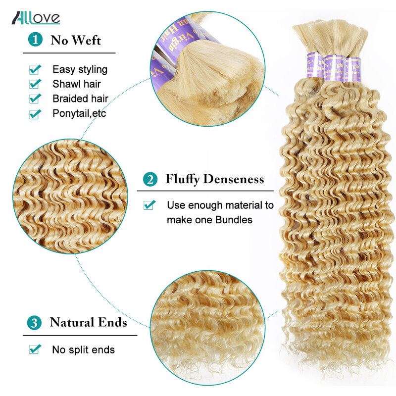 613 Blonde Diepe Golf Bulk Menselijk Haar Voor Vlechten 100% Onverwerkte Bulk Human Hair Extensions Geen Inslag Menselijk Haar Voor Vlechten