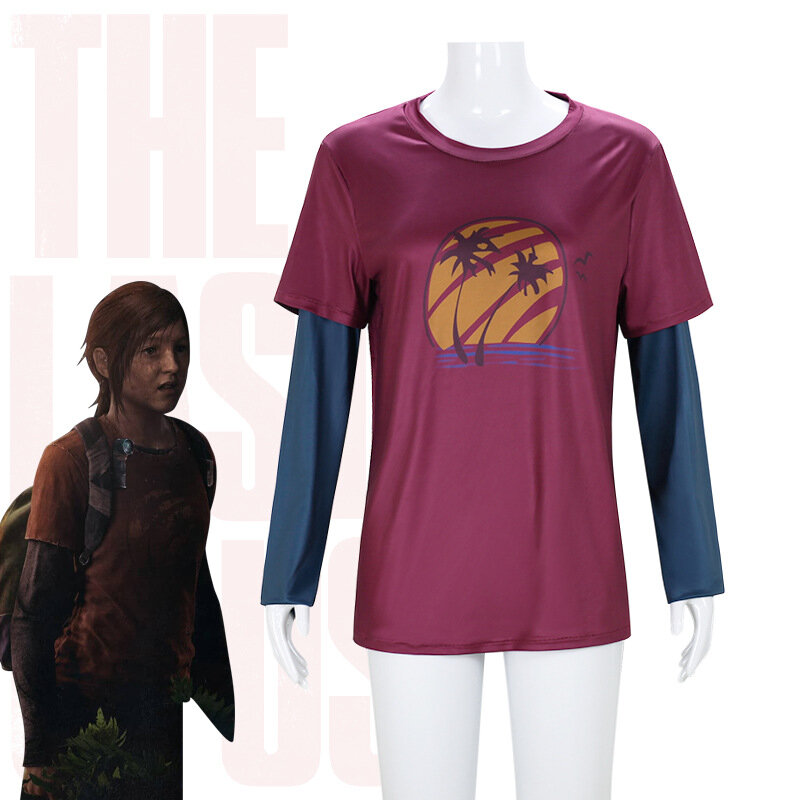 Costume Cosplay Ellie du film The Last of Us, T-shirt rouge à manches longues, Costume de carnaval d'halloween pour enfants et adultes
