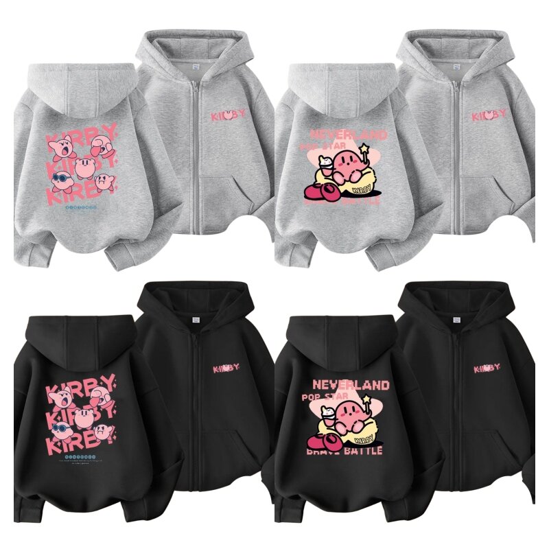 Gwiazdy Anime Kirby Cartoon dla dzieci Kawaii clicked płaszcz Cartoon Girls jesień zima pluszowy sweter z kapturem płaszcz dla dzieci prezent