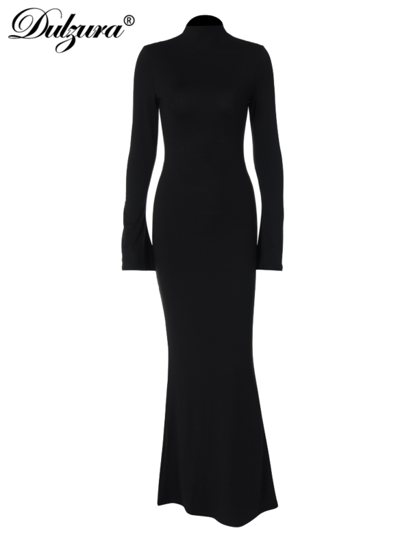 Dulzura 2023, осенне-летнее женское однотонная водолазка с коротким воротом Платье макси с рукавами-трубами и открытой спиной, сексуальное элегантное вечернее вечерние
