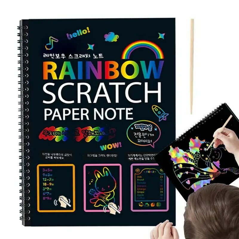 Libro de rascar colorido para niños, libro de rascar de cartón engrosado, libro de arte educativo creativo para niños, suministros de pintura para bocetos
