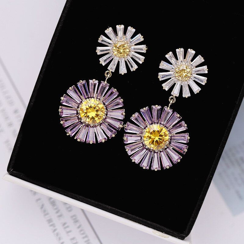 Trend Luxus Zirkonia Blume Daisy Baumelnde Ohrringe für Frauen Mädchen Hochzeit Täglichen Partei Koreanische Mode Schmuck Geschenke