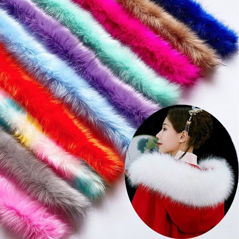 80CM Faux Fox Fur Tape Trimming Ribbon Furry Fluffy Sewing DIY Craft Scarf Collar Imitation Fox Big Fur Collar